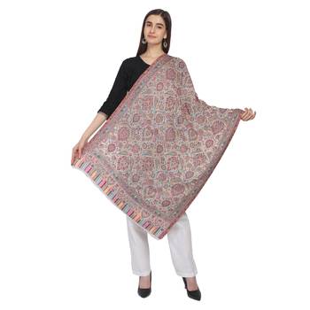 White & Multi Woolen Woven Paisley Shawl 2