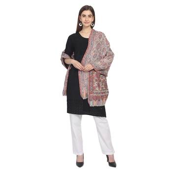 White & Multi Woolen Woven Paisley Shawl 3