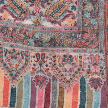 White & Multi Woolen Woven Paisley Shawl 4