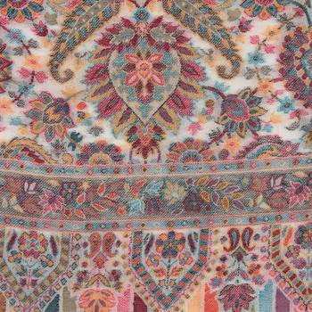 White & Multi Woolen Woven Paisley Shawl 5