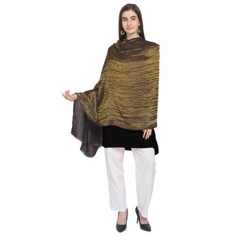 Dark Brown & Gold Woolen Woven Zari Reversible Shawl 4