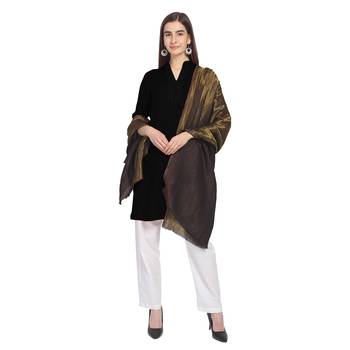 Dark Brown & Gold Woolen Woven Zari Reversible Shawl 5