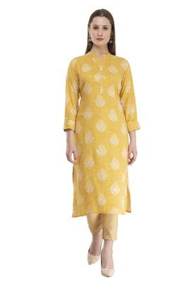 yellow womens rayon straight kurta KD18D 1