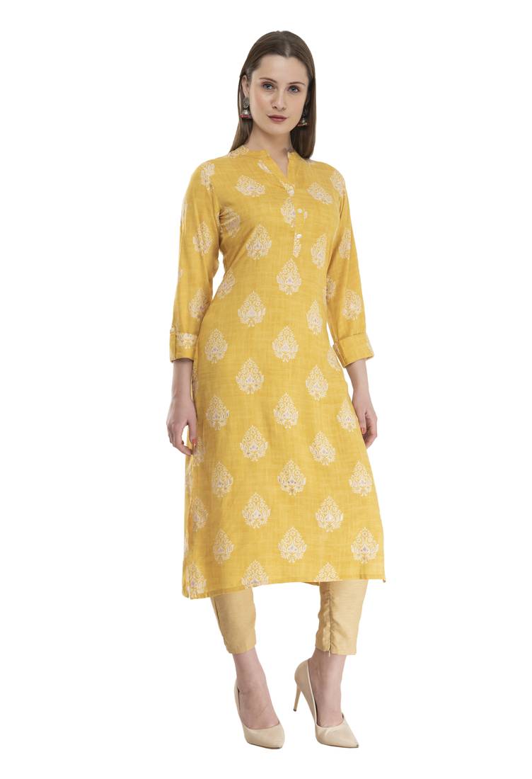 yellow womens rayon straight kurta KD18D