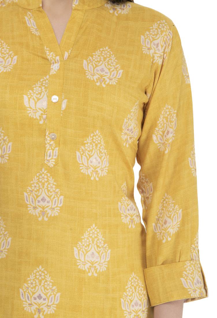 yellow womens rayon straight kurta KD18D