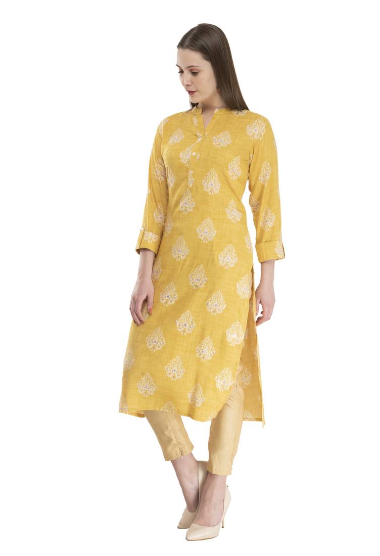 yellow womens rayon straight kurta KD18D