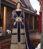 Royal-blue embroidered net salwar