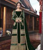 Dark-green embroidered net salwar
