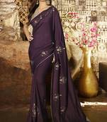 Purple Embroidered Fancy Fabric Bollywood Saree With Blouse