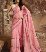 Pink Embroidered Fancy Fabric Bollywood Saree With Blouse