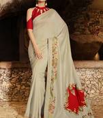 Beige Embroidered Fancy Fabric Bollywood Saree With Blouse