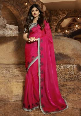 Pink Embroidered Fancy Fabric Bollywood Saree With Blouse 1