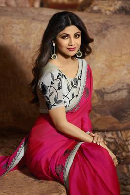 Pink Embroidered Fancy Fabric Bollywood Saree With Blouse 2