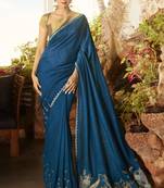 Blue Embroidered Fancy Fabric Bollywood Saree With Blouse
