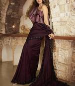 Wine Embroidered Fancy Fabric Bollywood Saree With Blouse