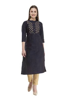 navy blue Women Embroidered cotton silk kurta LG300A 1
