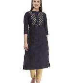 navy blue Women Embroidered cotton silk kurta LG300A