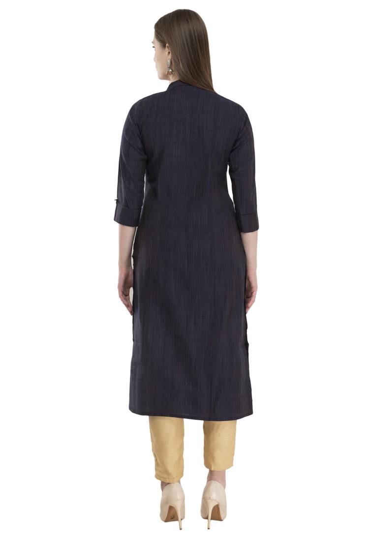 navy blue Women Embroidered cotton silk kurta LG300A