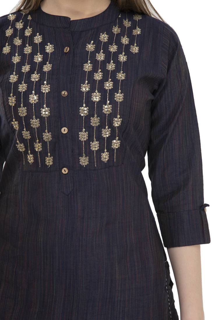 navy blue Women Embroidered cotton silk kurta LG300A