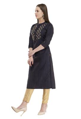 navy blue Women Embroidered cotton silk kurta LG300A 5