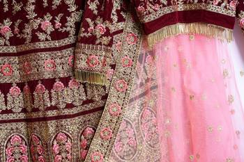 Maroon embroidered velvet semi stitched lehenga 4