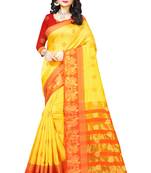 Yellow woven cotton silk saree with blouse