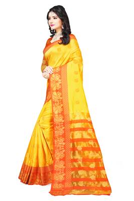 Yellow woven cotton silk saree with blouse 2