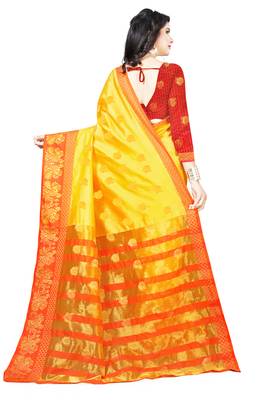 Yellow woven cotton silk saree with blouse 3