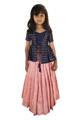 Kids Blue Top And Pink Lehenga Choli 1