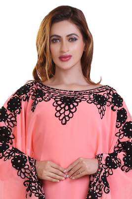 peach georgette moroccan islamic dubai kaftan farasha aari and stone work dress 2