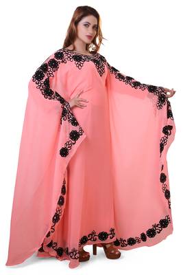 peach georgette moroccan islamic dubai kaftan farasha aari and stone work dress 3