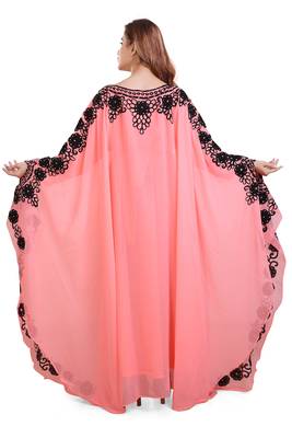 peach georgette moroccan islamic dubai kaftan farasha aari and stone work dress 5