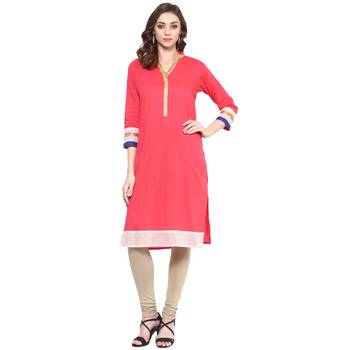 Ridan Cotton Pink Straight Kurti   1