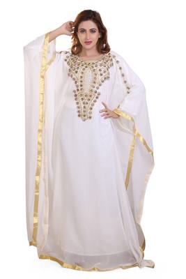 white moroccan islamic dubai kaftan farasha zari and stone work dress 1