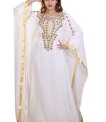 white moroccan islamic dubai kaftan farasha zari and stone work dress