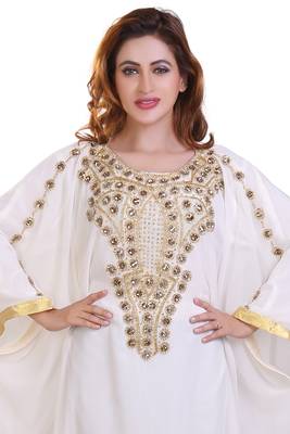white moroccan islamic dubai kaftan farasha zari and stone work dress 2