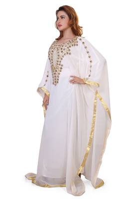 white moroccan islamic dubai kaftan farasha zari and stone work dress 3