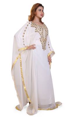 white moroccan islamic dubai kaftan farasha zari and stone work dress 4