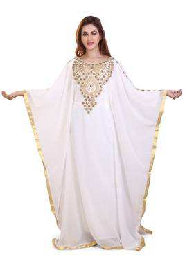 white moroccan islamic dubai kaftan farasha zari and stone work dress 1