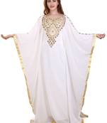 white moroccan islamic dubai kaftan farasha zari and stone work dress