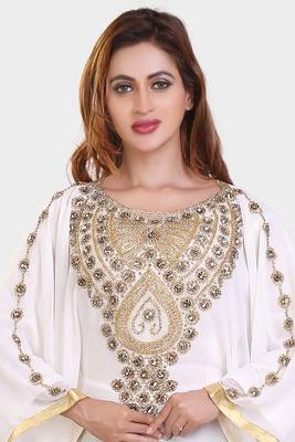 white moroccan islamic dubai kaftan farasha zari and stone work dress 2