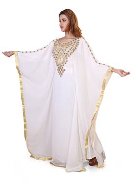white moroccan islamic dubai kaftan farasha zari and stone work dress 3
