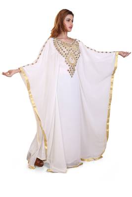 white moroccan islamic dubai kaftan farasha zari and stone work dress 4
