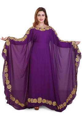 purple moroccan islamic dubai kaftan farasha aari and stone work dress 1