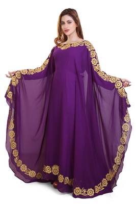 purple moroccan islamic dubai kaftan farasha aari and stone work dress 4