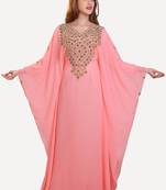 peach moroccan islamic dubai kaftan farasha zari and stone work dress