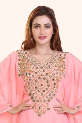 peach moroccan islamic dubai kaftan farasha zari and stone work dress 2