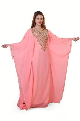 peach moroccan islamic dubai kaftan farasha zari and stone work dress 3