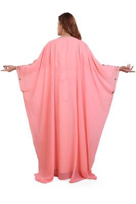 peach moroccan islamic dubai kaftan farasha zari and stone work dress 5
