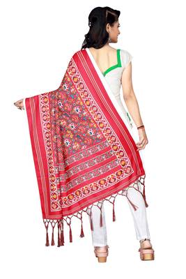 red PATOLA PRINTED RETON COTTON DUPATTA 2